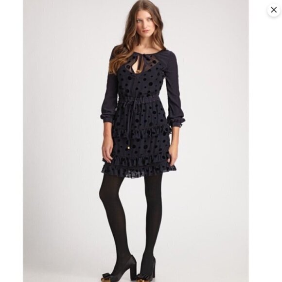 Tory Burch Sheer Velvet Dot and Logo Dress Size 4 - Picture 1 of 9